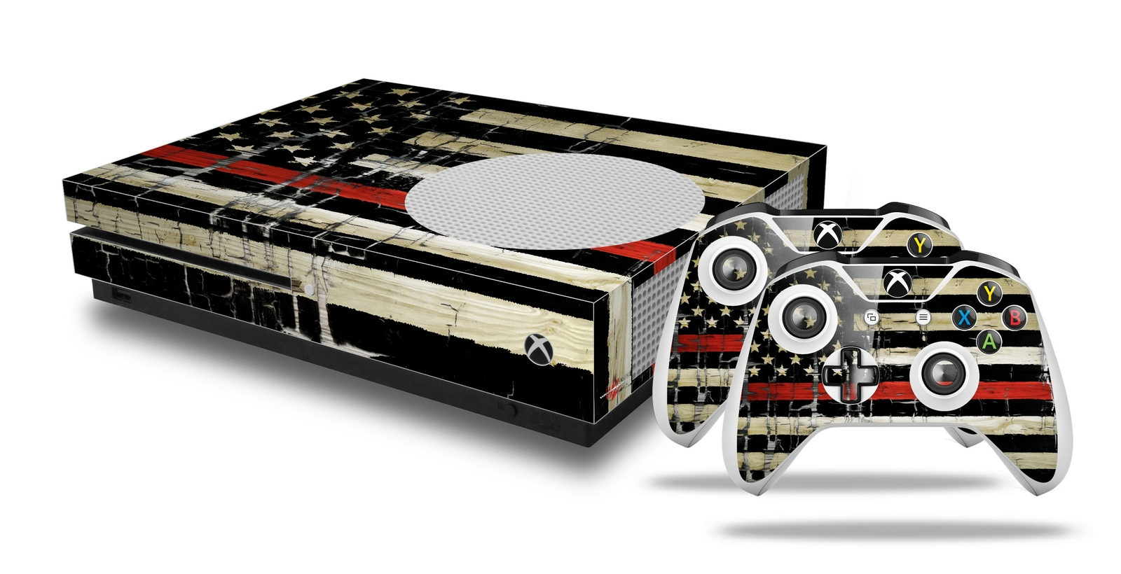 Skin XBOX One S Console Controller Painted Cracked Red Line USA American Flag