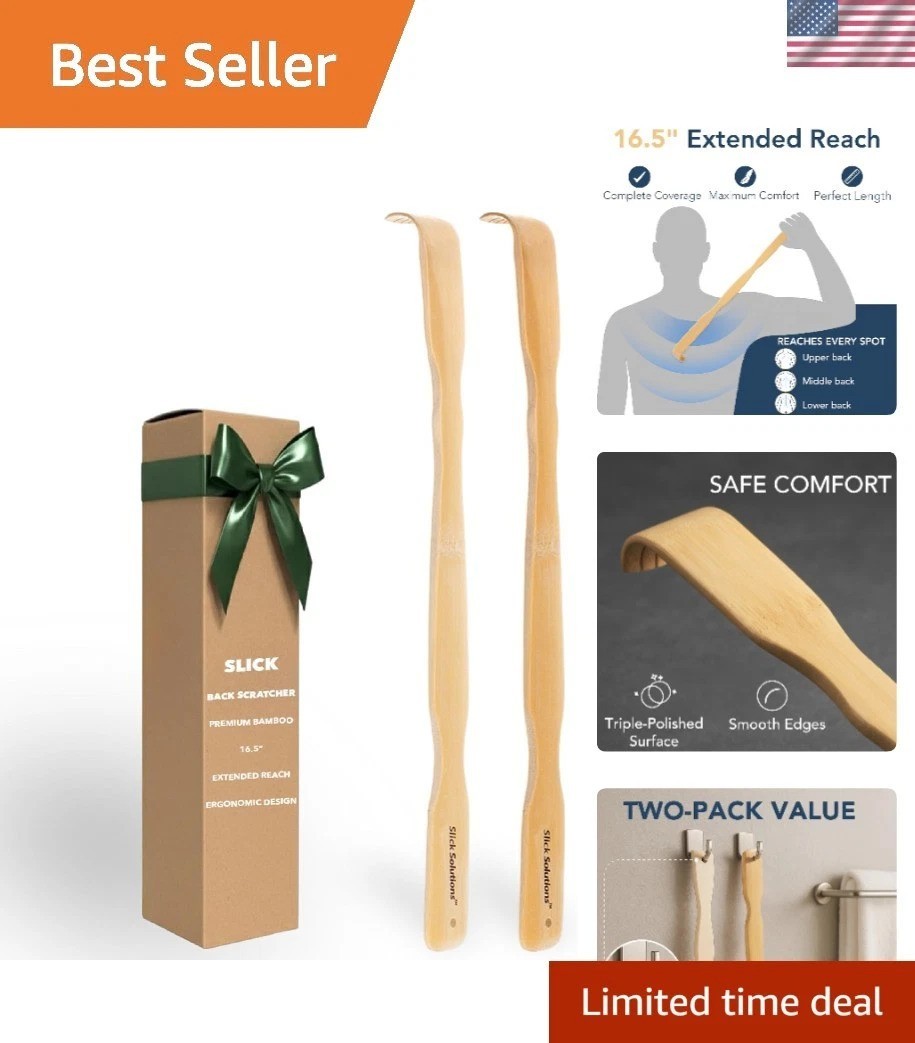Back Scratcher Bamboo Wooden 16.5” Long Handle Body Massager Renook Natural
