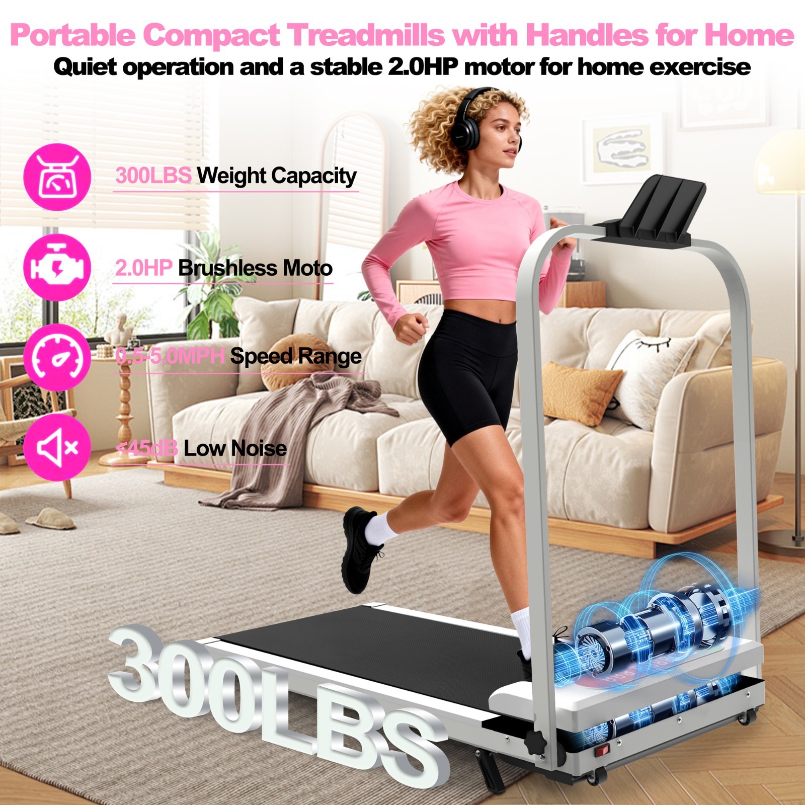 2 in 1 Foldable Treadmill Incline Handle Bar Walking Pad Vibration Pad Remote