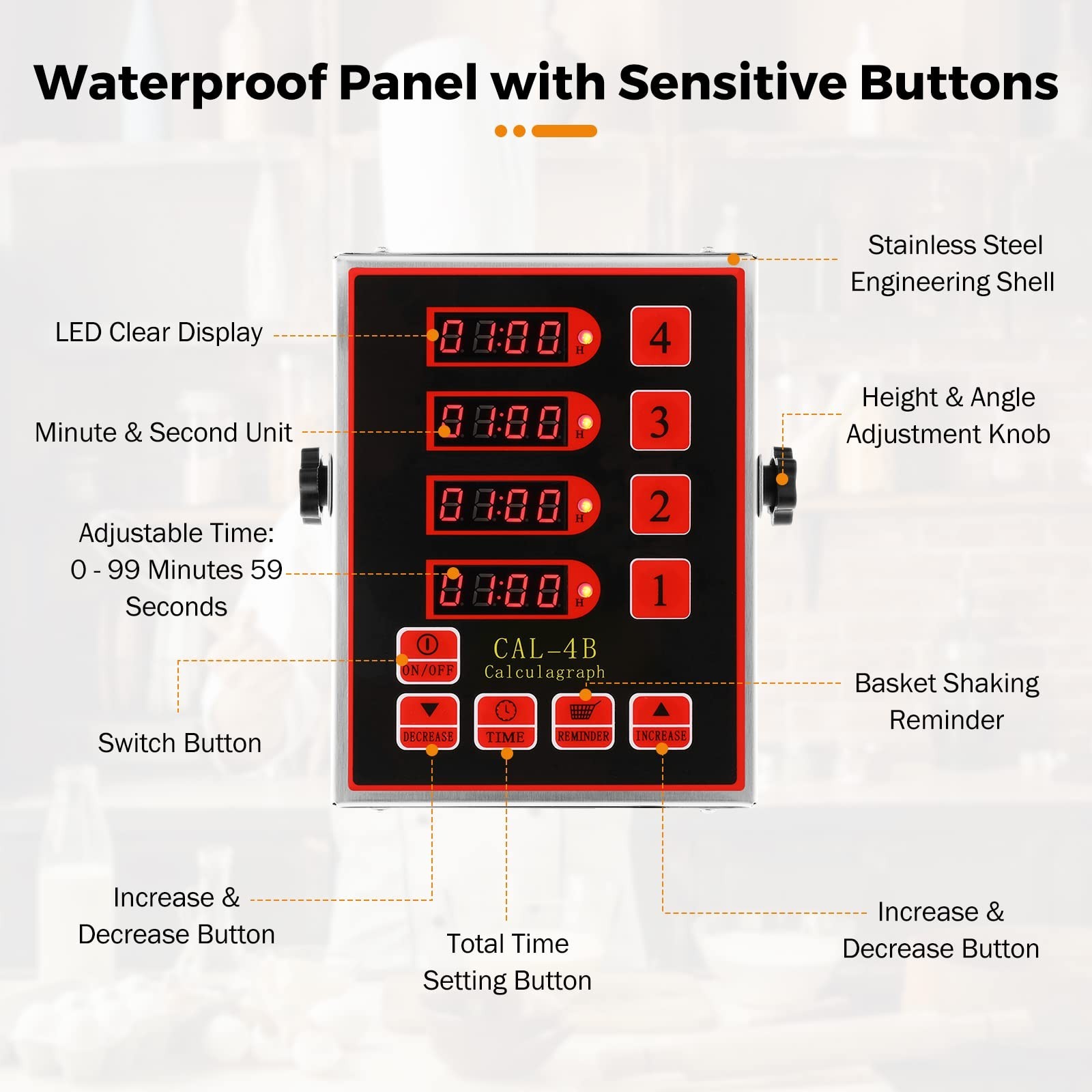 4-Channel Digital Kitchen Timer | Adjustable Loud Alarm, Waterproof, Countdown R