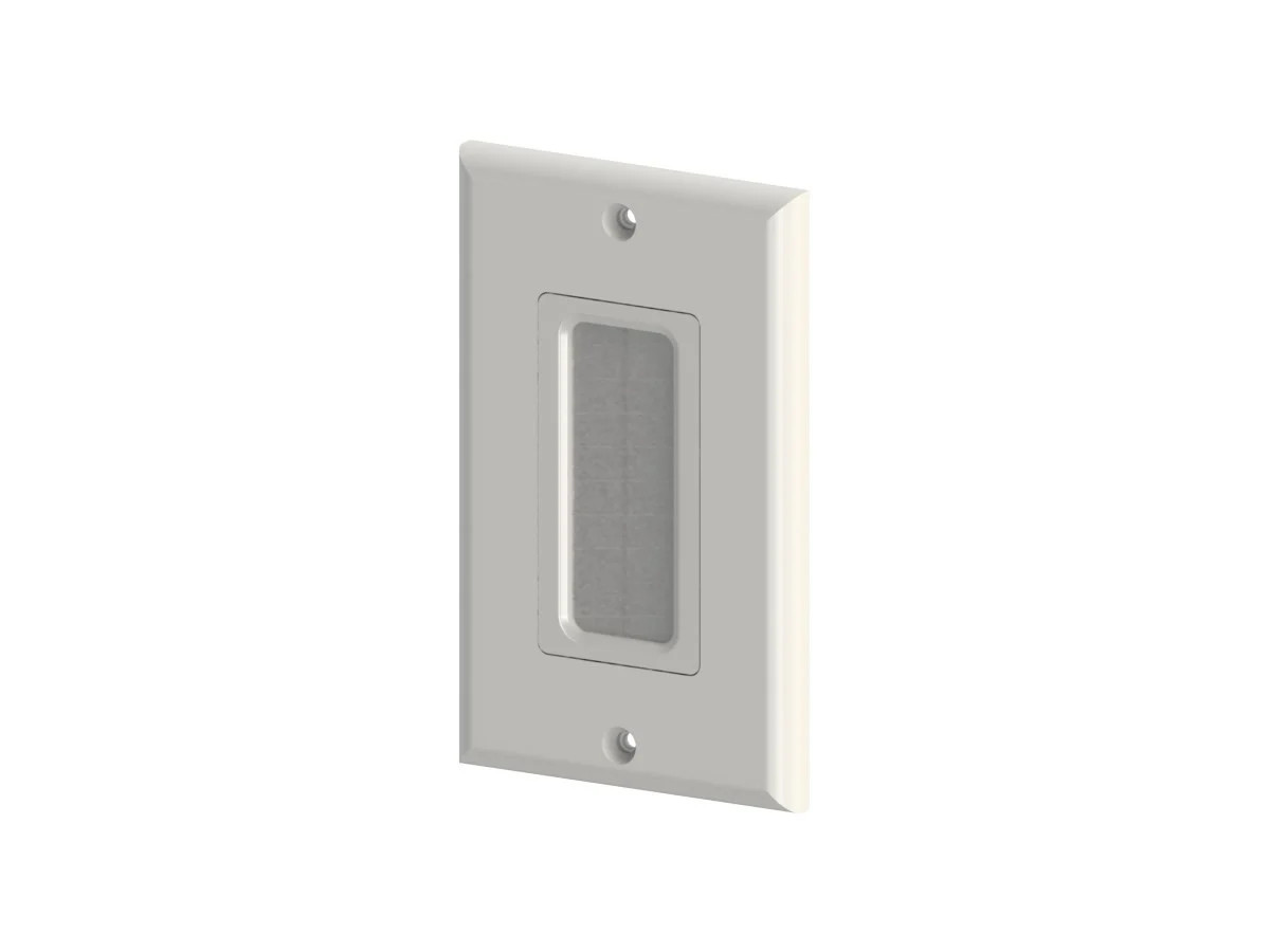 Monoprice 1-Gang Brush Wall Plate - White |  Easily Holds Up To 6 Cables