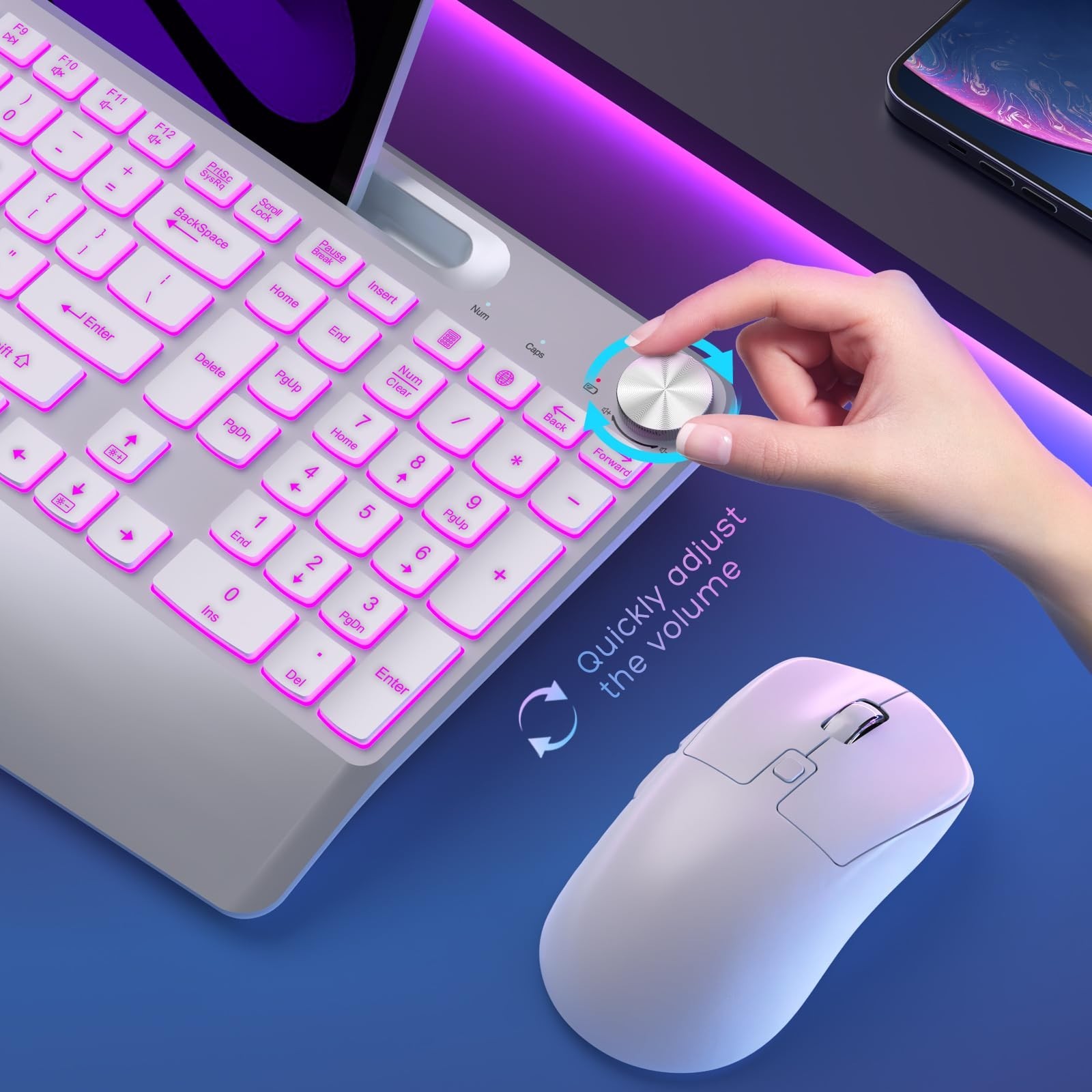Wireless Keyboard and Mouse Backlits - Full-Sized Ergonomic Lighted Keyboard ...