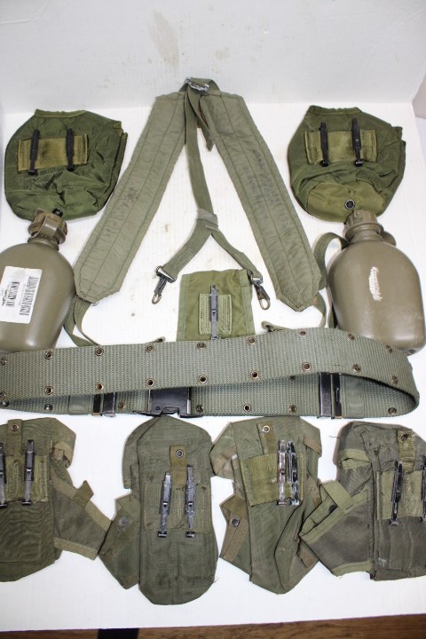 US Military Issue Alice Field Gear Belt Suspenders 4 Ammo Pouches 2Canteen LARGE