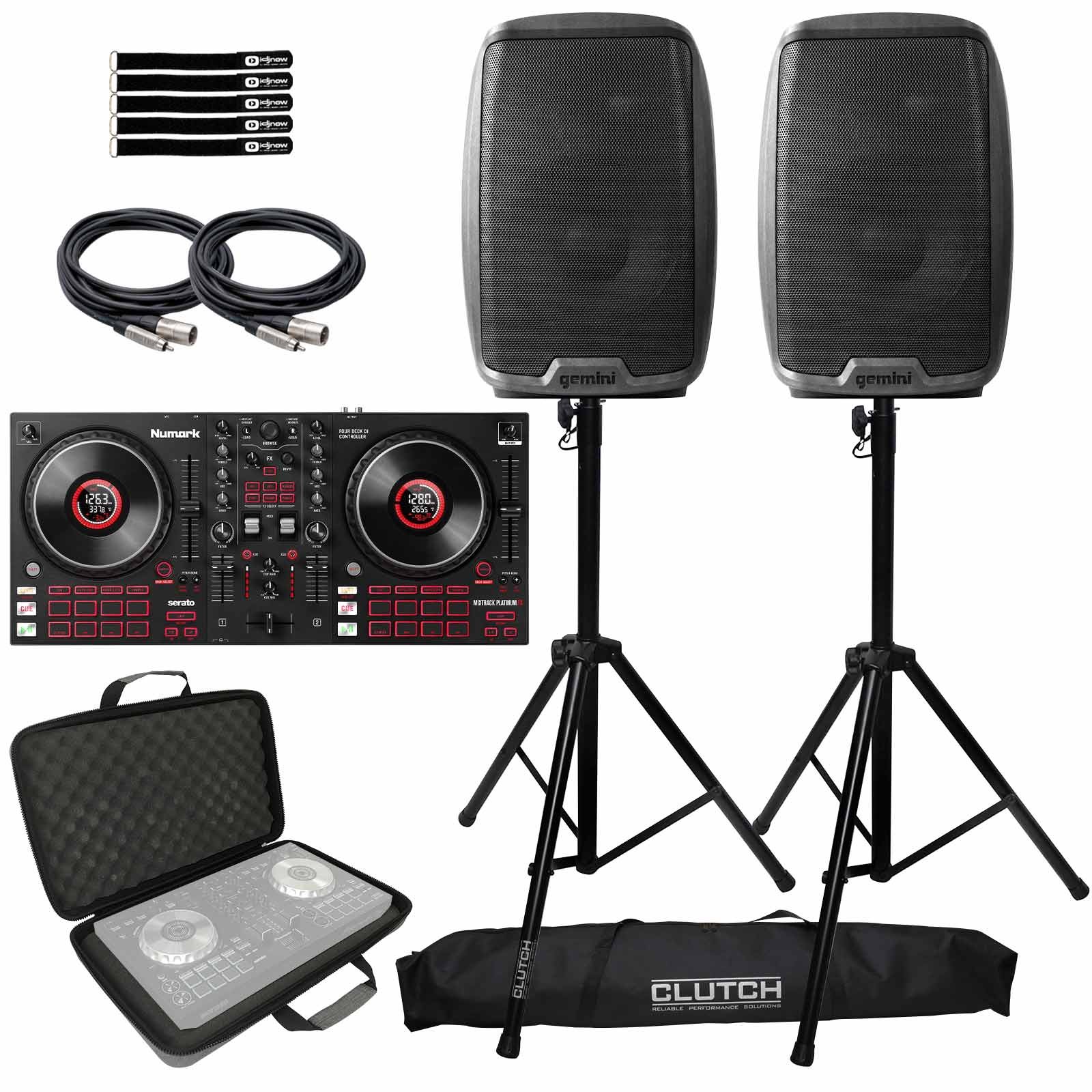 Numark Mixtrack Platinum FX 4-Deck Serato DJ Controller w 15" PA Speakers Pack