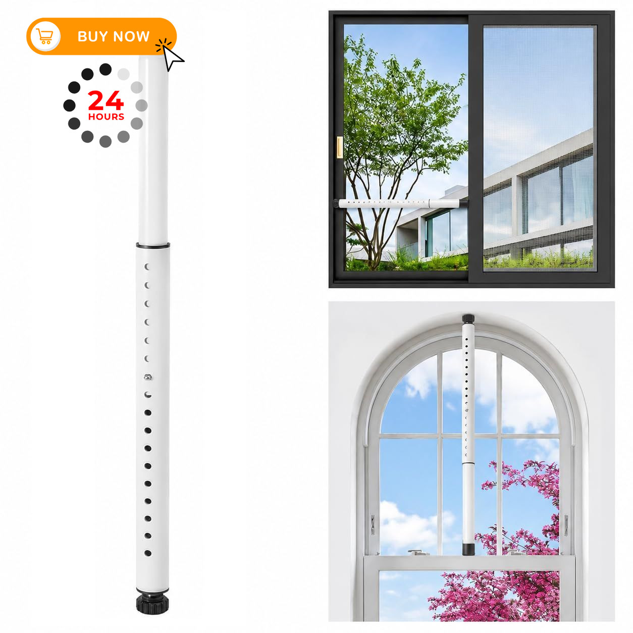 Sliding Door Security Bar for Glass 17-50 inch 1 Pack, White