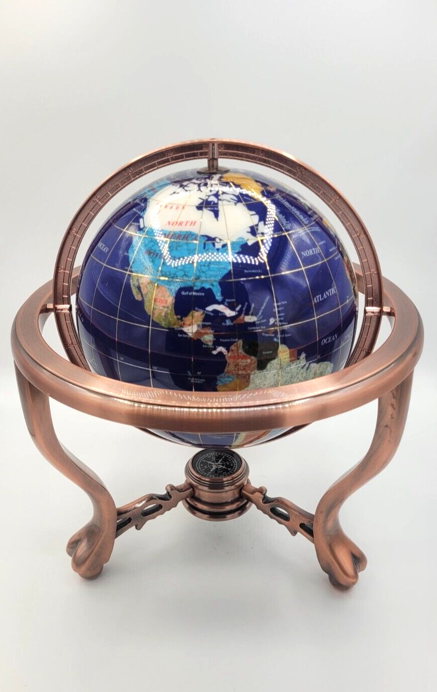 Blue World Globe Semiprecious Stones “Gemstones Of The World” Copper 15” Vintage