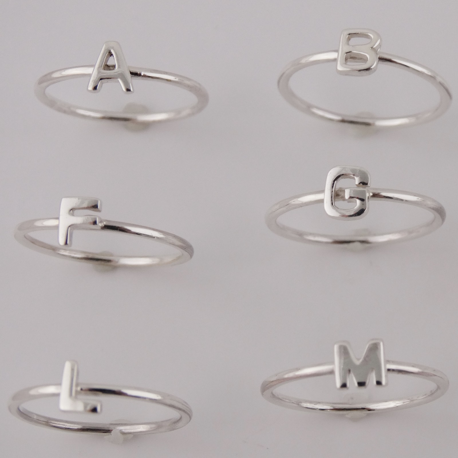 Stacking Letter Initial Ring A-Z - 925 Sterling Silver - Word Alphabet