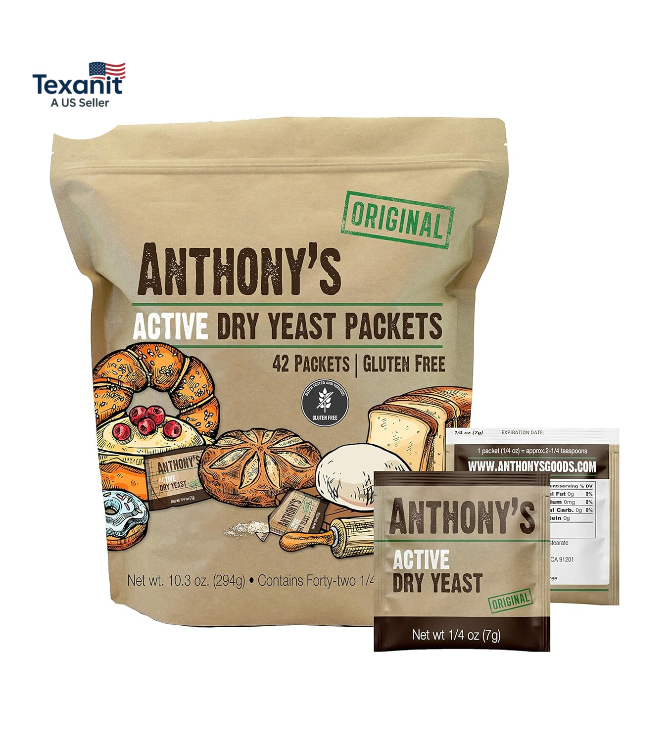 Active Dry Yeast Packets, Contains 42 Individual Packets, Gluten Free