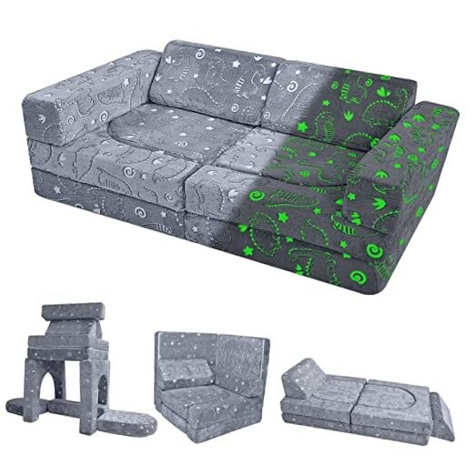 10-Piece Kids Play Couch – Modular Foam Sofa Set for Glowing Plush Dinosaur