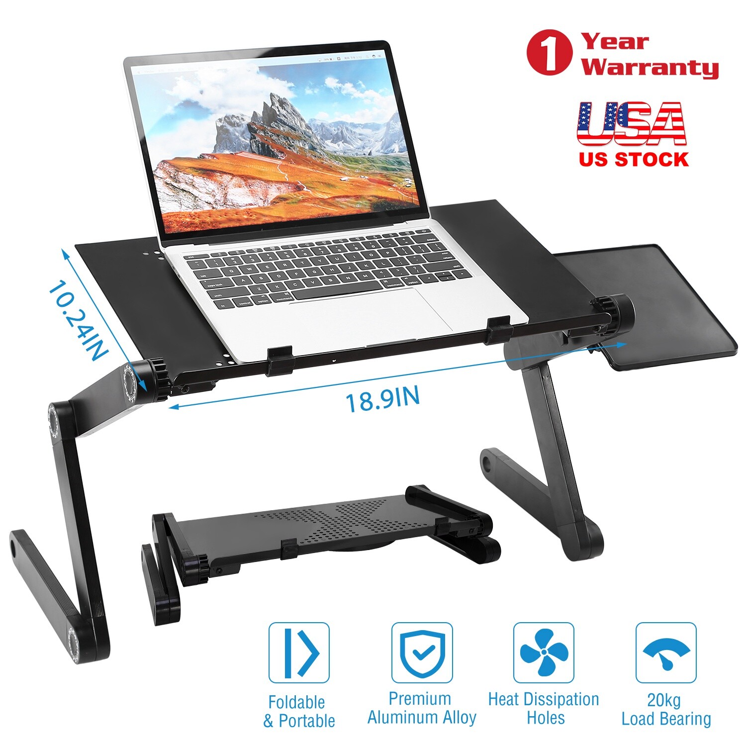Laptop Cooling Desk Table 360°Adjustable Bed Sofa Notebook Stand Heavy Duty Tray