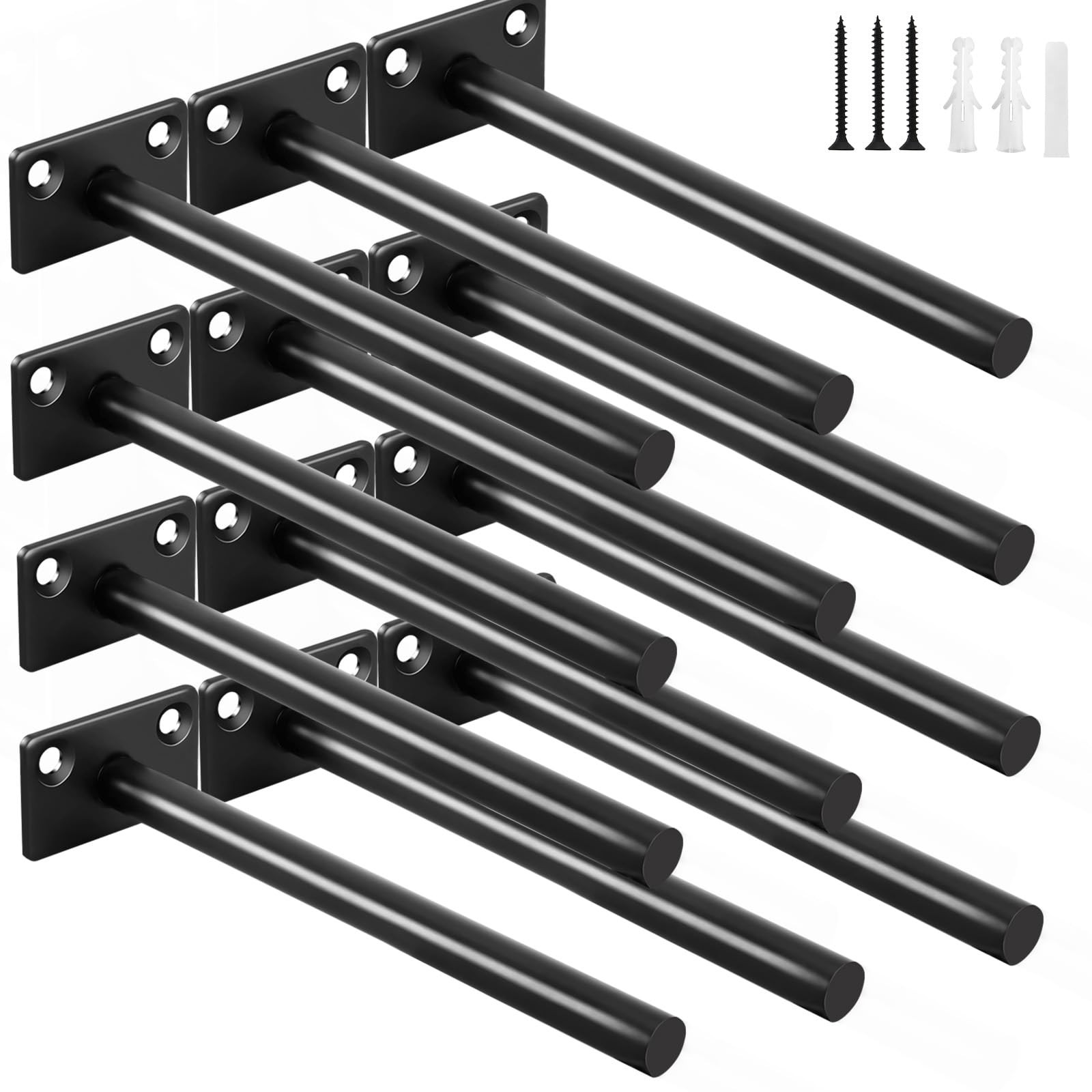 12 Pcs 6" Black Solid Steel Floating Shelf Bracket Blind Shelf Supports - Hidden