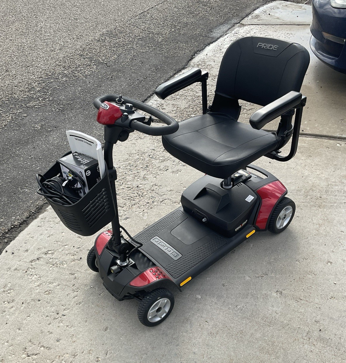 Pride Go-Go 4-Wheeled Mobility Scooter Black/Red Removable Battery Armrest