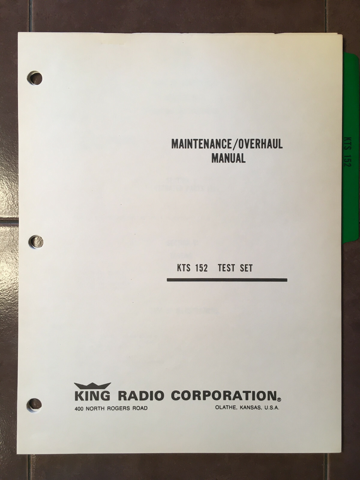 King Radio KTS-152 Test Set Maintenance & Parts manual
