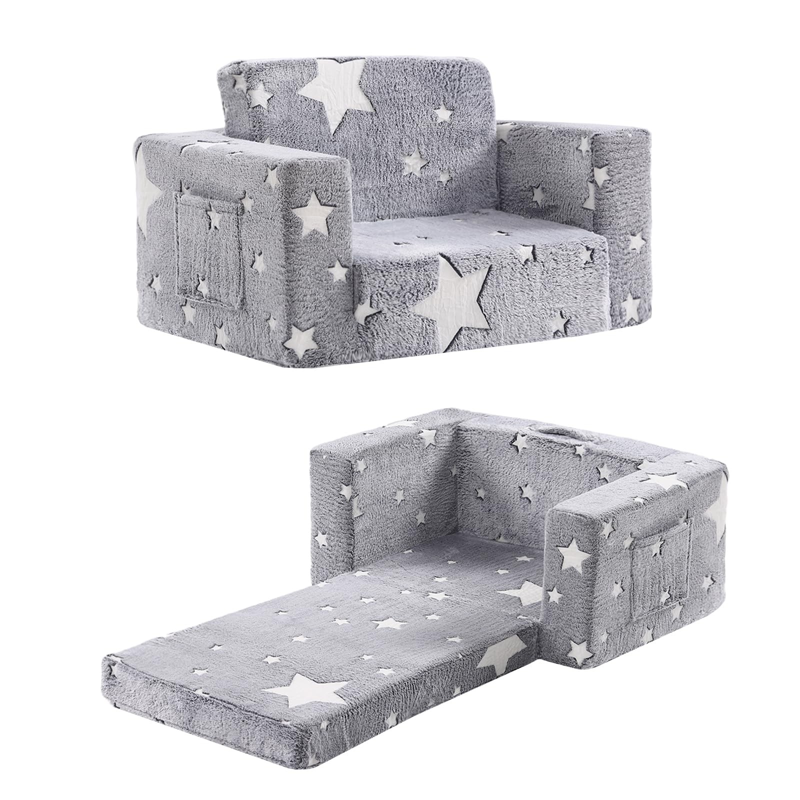Toddler Chair Plush Kids Couch, 2-in-1 Glow in The Dark Comfy Armchair Remova...