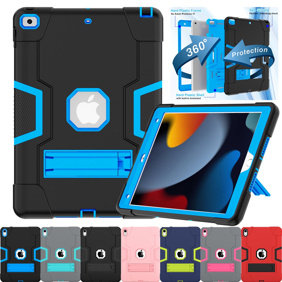 Heavy Duty Rugged Case for iPad A16 /10th 9th 8th 7th Gen Mini 5/6/7 Air Pro 11"