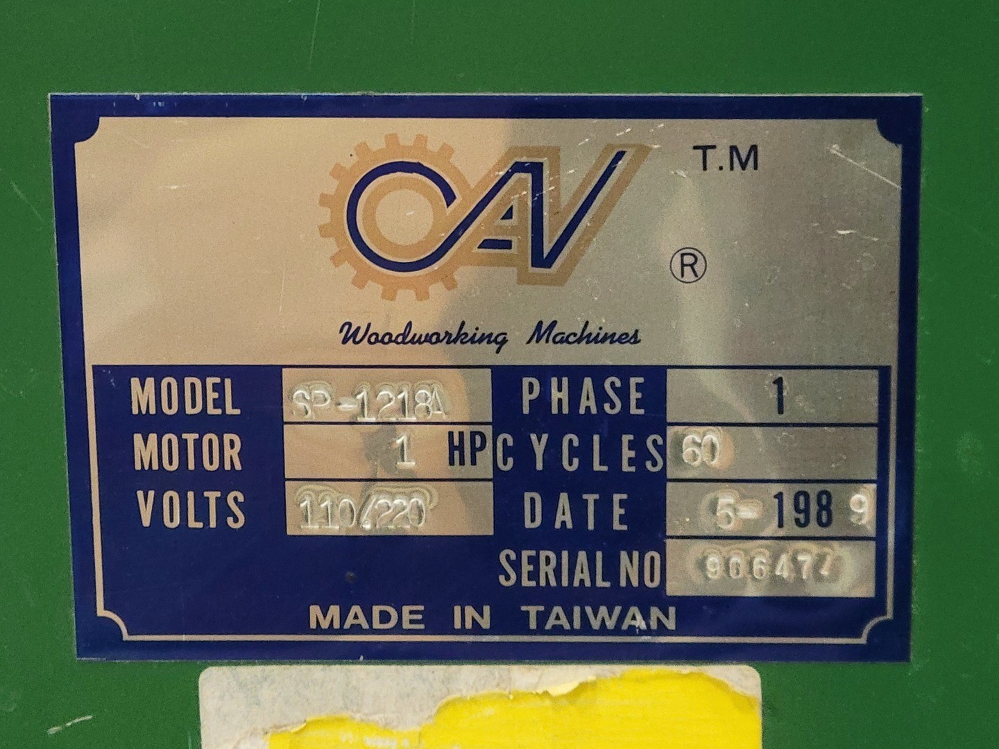 CAV SP-1218A 1 hp, 20" x 10.5" Shaper