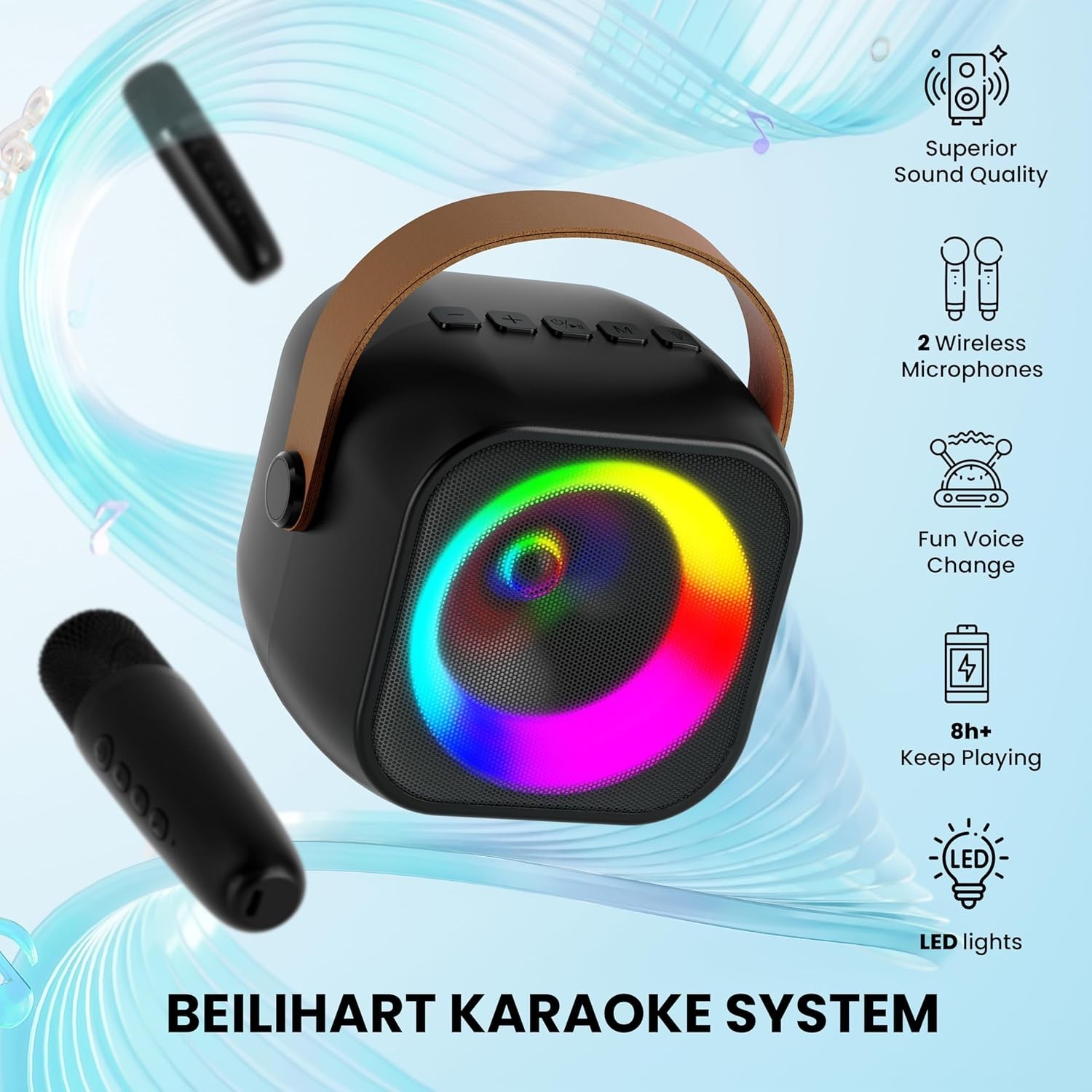 Mini Karaoke Machine, Portable Bluetooth Karaoke Speaker with 2 Wireless Micr...