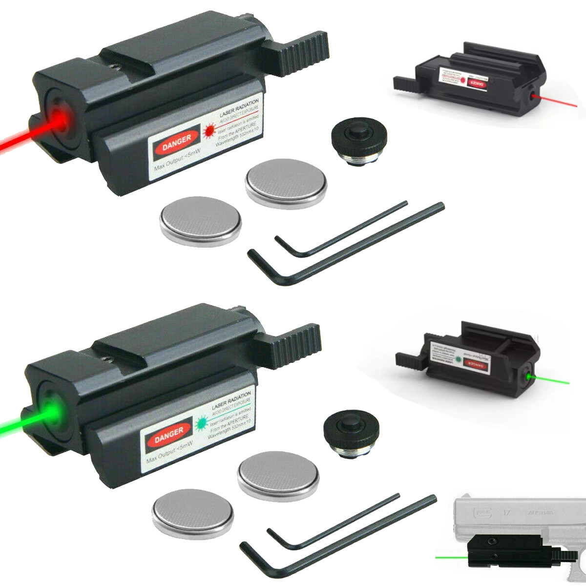 Pistol Handgun Red Green Dot Laser Sight For Glock 17 19 21 20mm Picatinny Rails