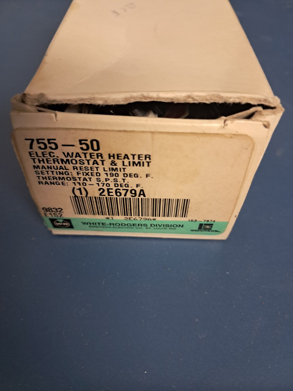 NEW OLD STOCK WHITE RODGERS ELECTRIC WATER HEATER THERMOSTAT 755-50 2E679B 75550