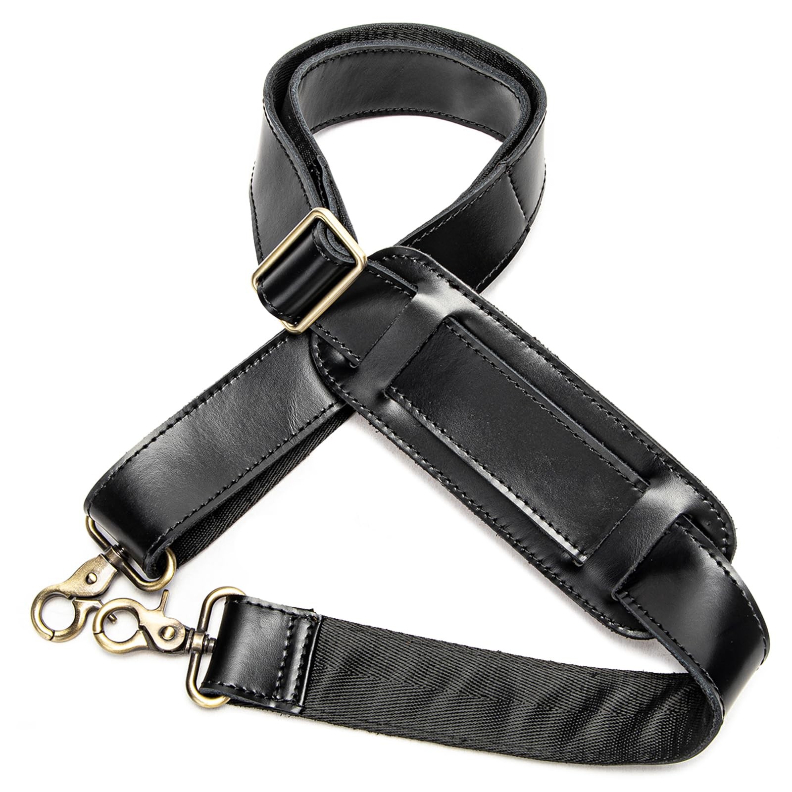 Enwaen Black Leather Bag Strap Replacement - Adjustable Shoulder Large,