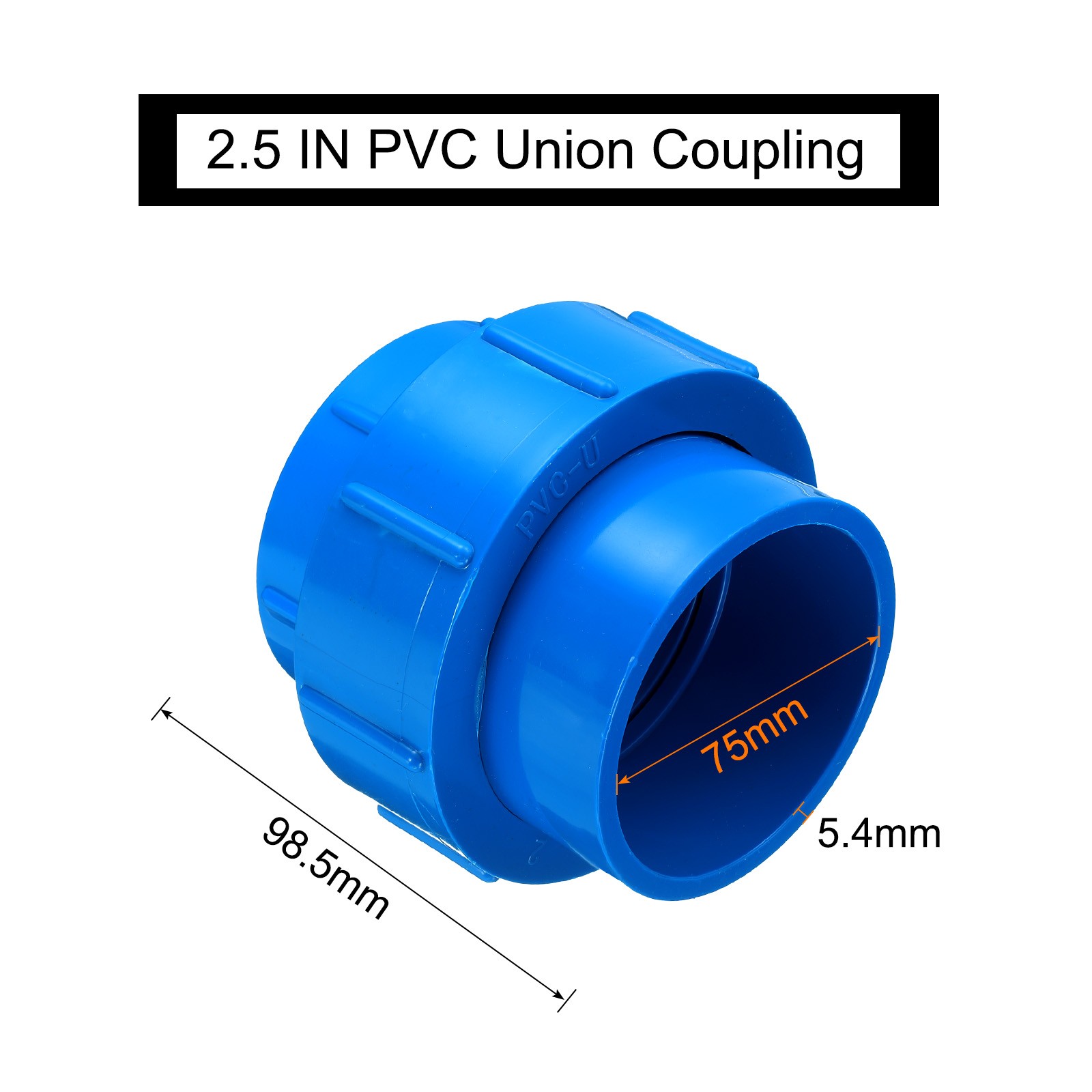 2.5" Union PVC Coupling Pipe Fitting Adapter, Blue