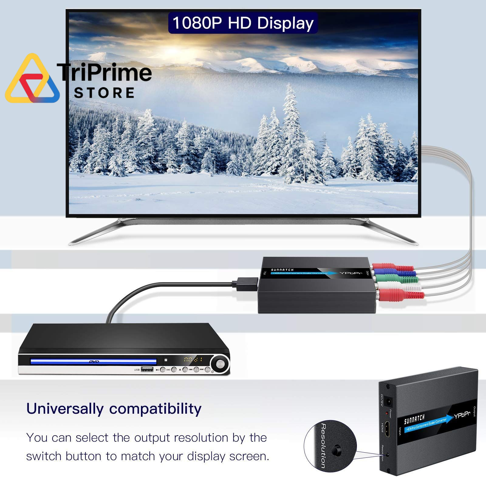SUNNATCH HDMI to Component Converter with Scaler Function, 1080P black