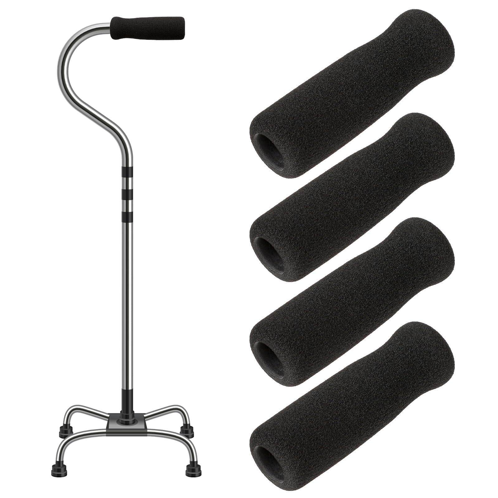 KALIONE 4 Pack Cane Grips - Black Foam Offset Handle Replacement for