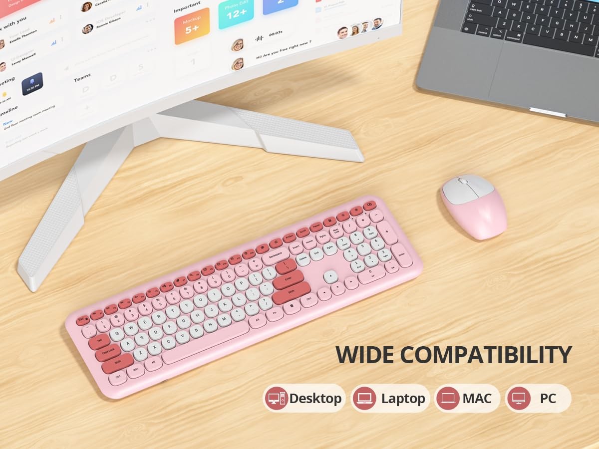 iRoboosta Pink Colorful Wireless Keyboard and Mouse Combo Set, Gradient