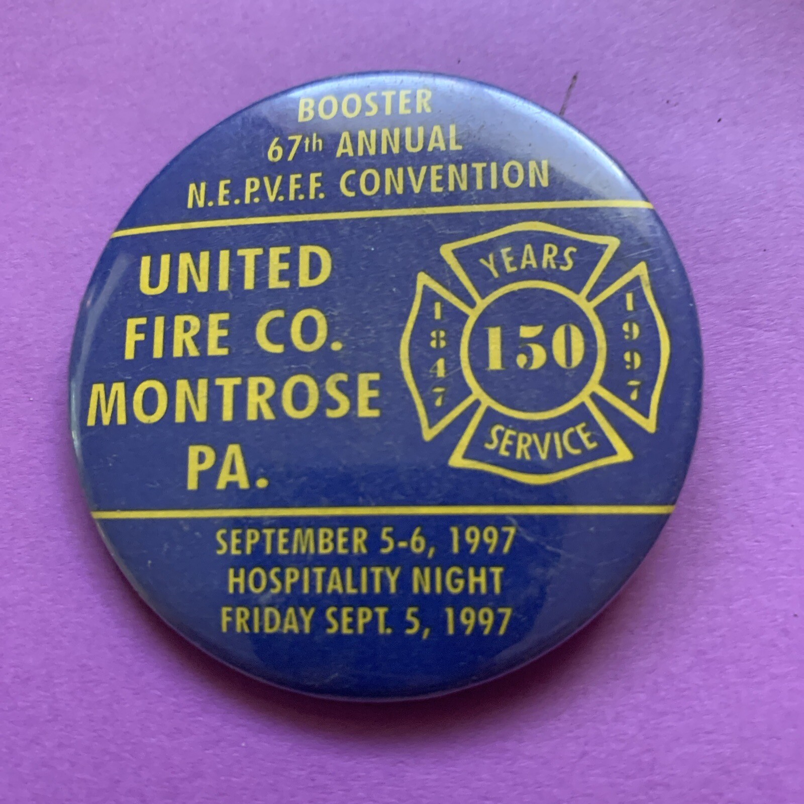 2.25 Inch United Fire Co Montrose PA 1997 Pinback Button Adv