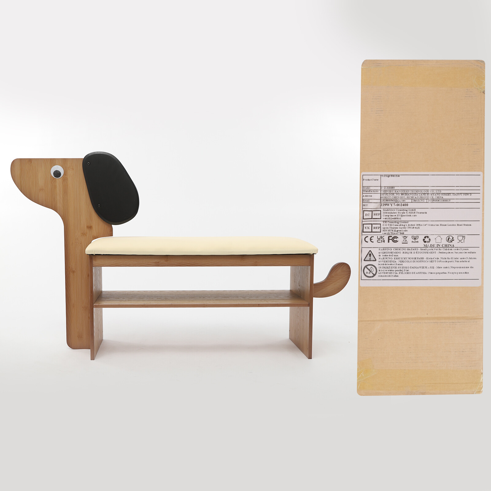 2 Tier Cute Dog Shape Shoes Rack Bench for Entryway Shoe Rack Bench w/ Cushion
