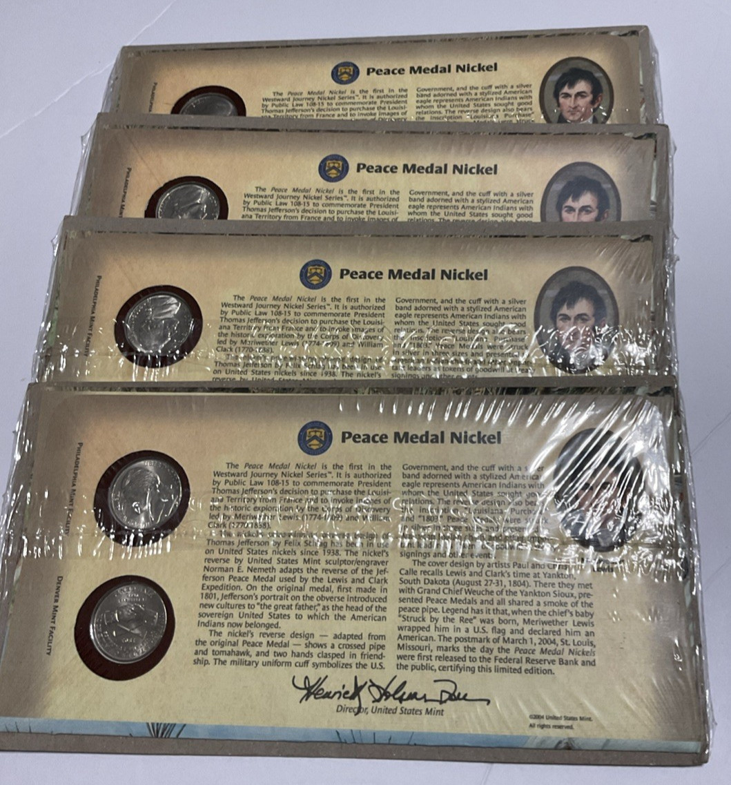 Lot Of 4 - 2004 (P&D) Peace Medal Westward Journey Nickels - First Day Covers