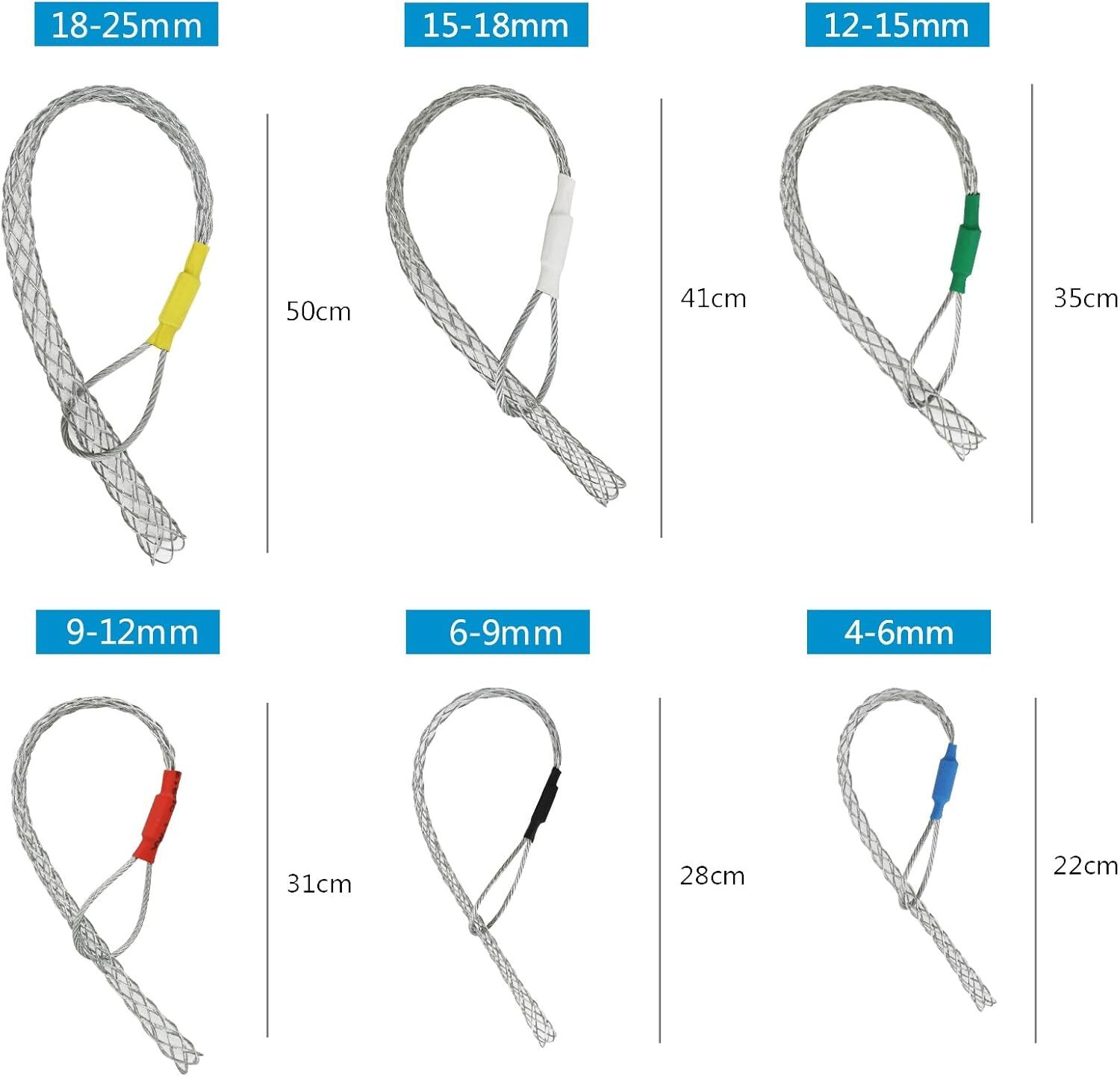 6PCS Cable Pulling Socks Wire Grip Mesh Cable Puller for 4-25MM Cables