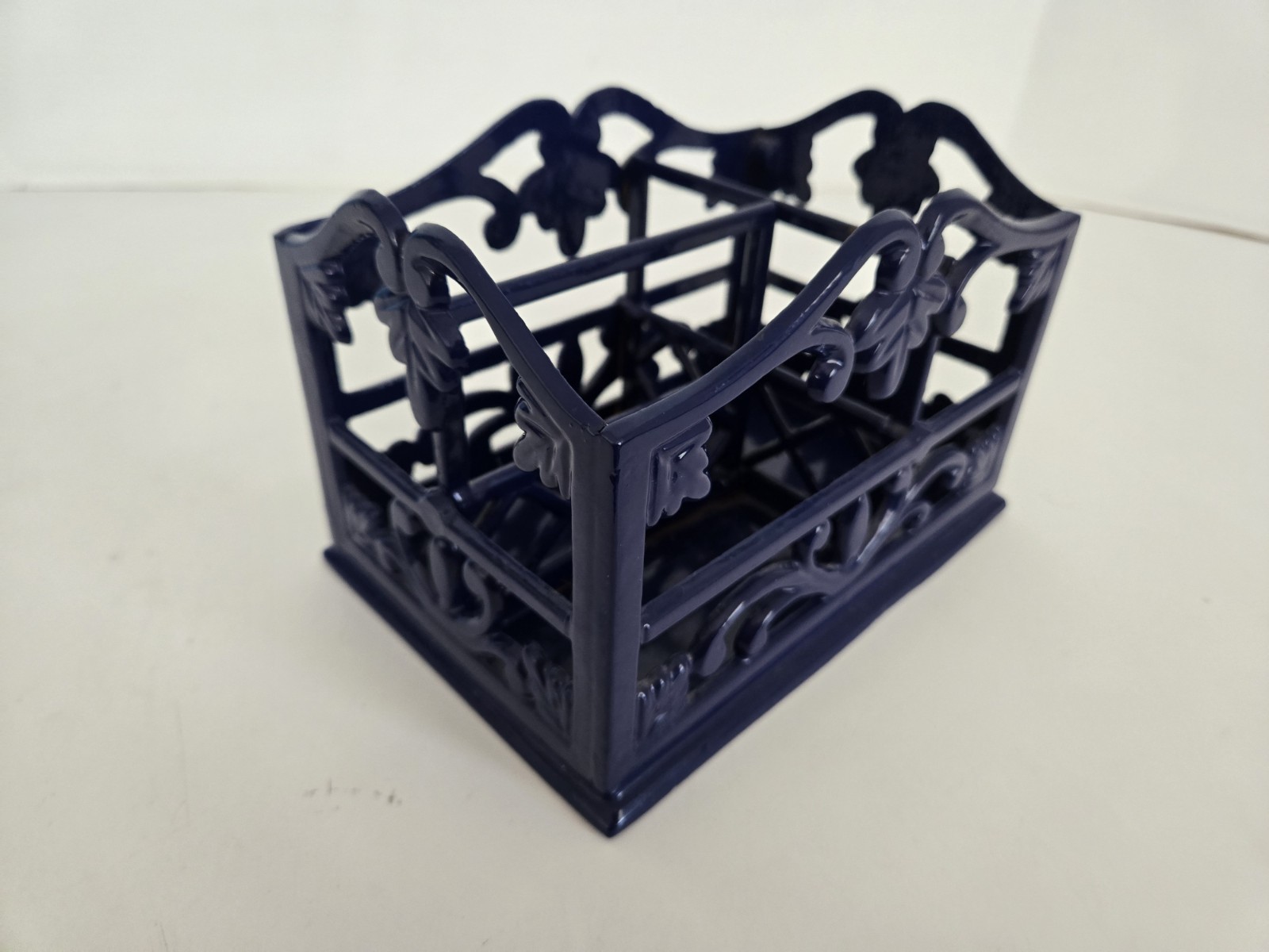 Cobalt Blue Cast Metal 3 Section Flatware Holder Picnic Farmhouse FREE SHIPPING