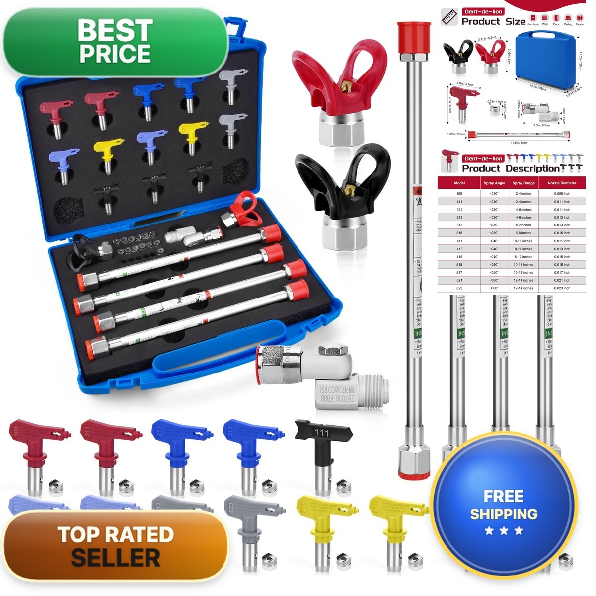 21Pcs Airless Paint Sprayer Gun Tip Extension Pole Rod Set
