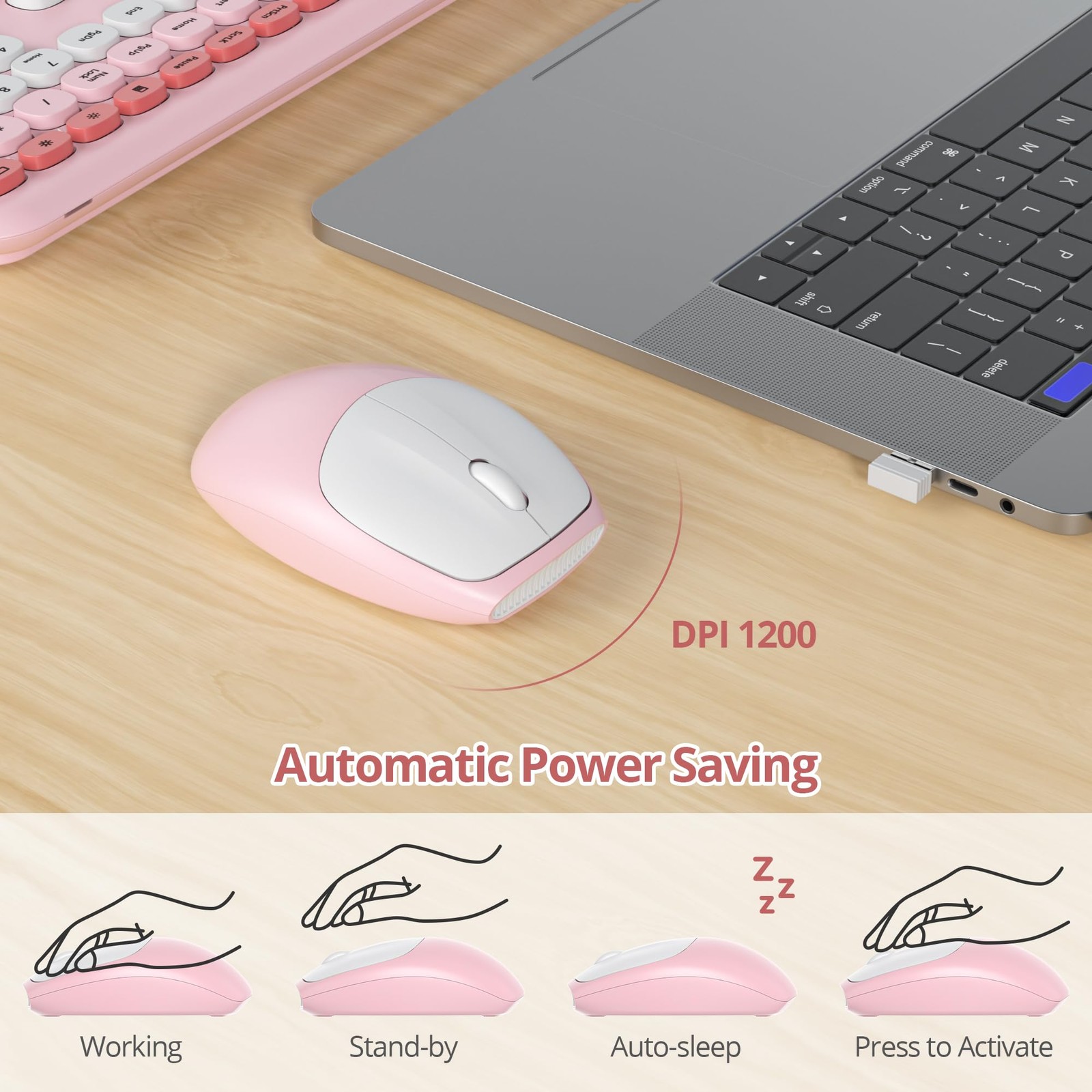 iRoboosta Pink Colorful Wireless Keyboard and Mouse Combo Set, Gradient