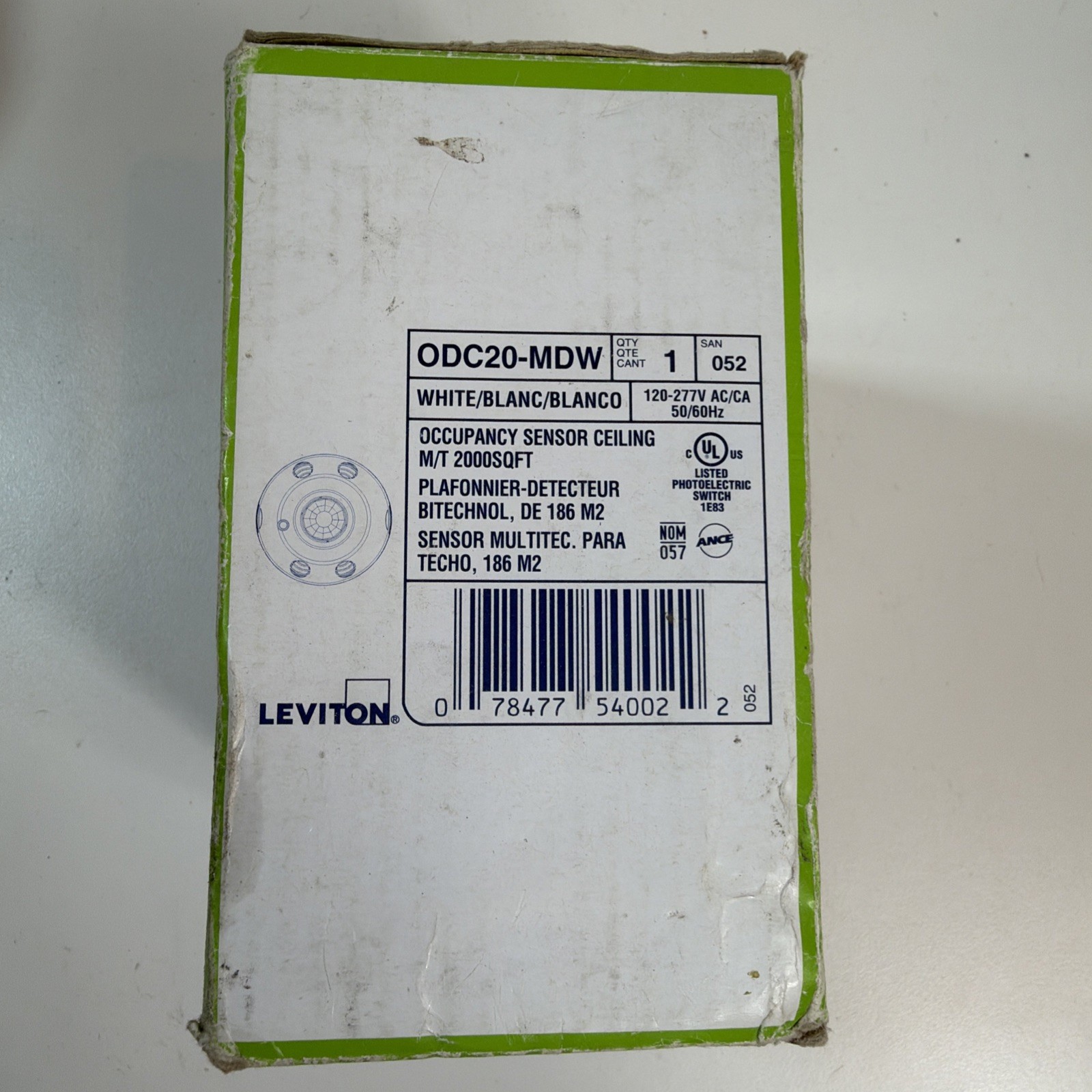 Leviton ODC20-MDW 120-277V 2000 Sq Ft Occupancy Sensor Ceiling, White