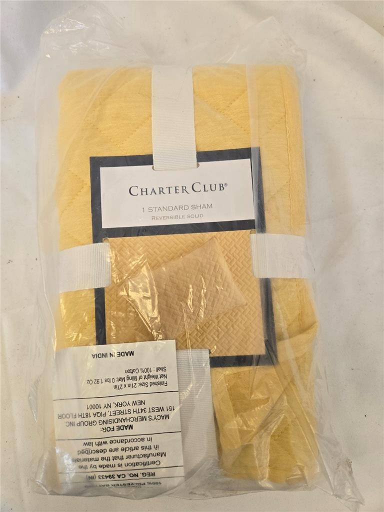 #= Charter Club Standard Sham Reversible Solid Shirley OEKO TEX Cotton Yellow