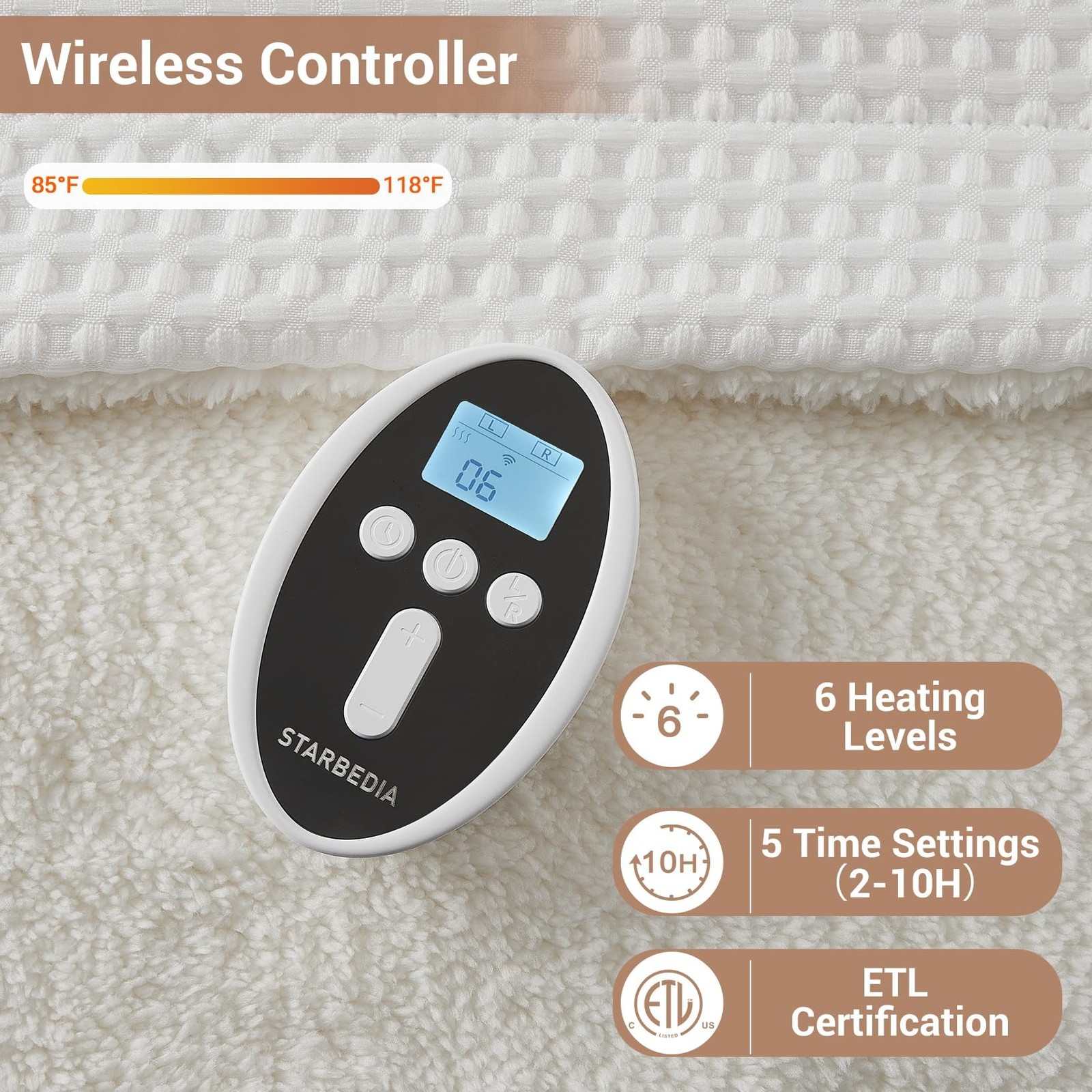 Electric Blanket King Size with Wireless LCD Controller, Waffle Fast Heating ...