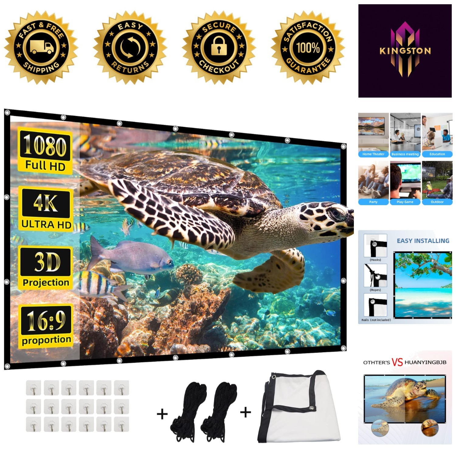 Foldable 200-Inch Projector Screen for Movies & Events - Easy Portable Setup