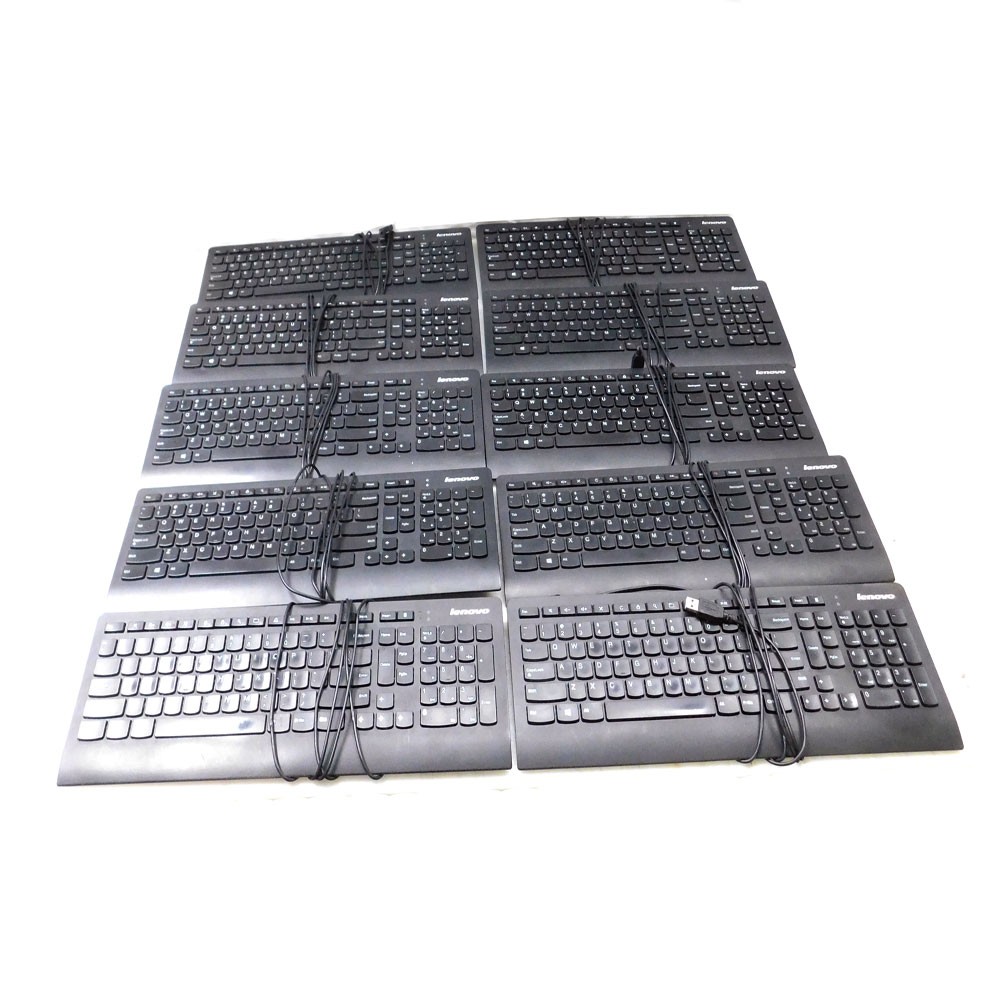 (Lot of 10) Lenovo KU-0989 Slim Profile USB Wired Desktop Keyboards Black