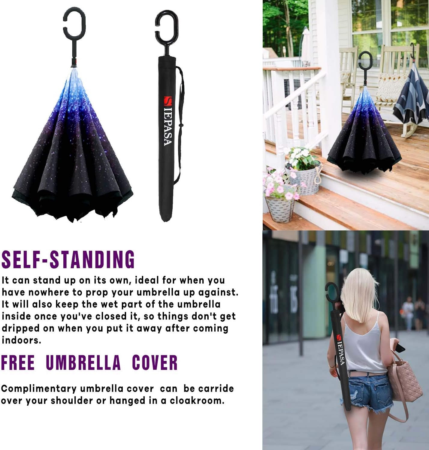 49/56 Inch Inverted Reverse Upside down Umbrella, Extra Large Double Canopy Vent