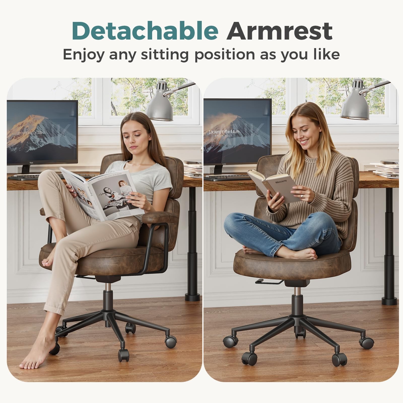 Ergonomic Home Office Desk Chair, PU Leather Computer Chair with Lumbar Suppo...