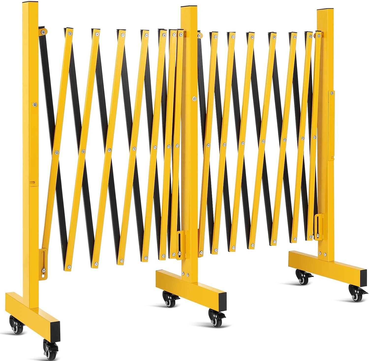 16FT Folding Security Gate Metal Expandable Mobile Barricade Gate with Wheels