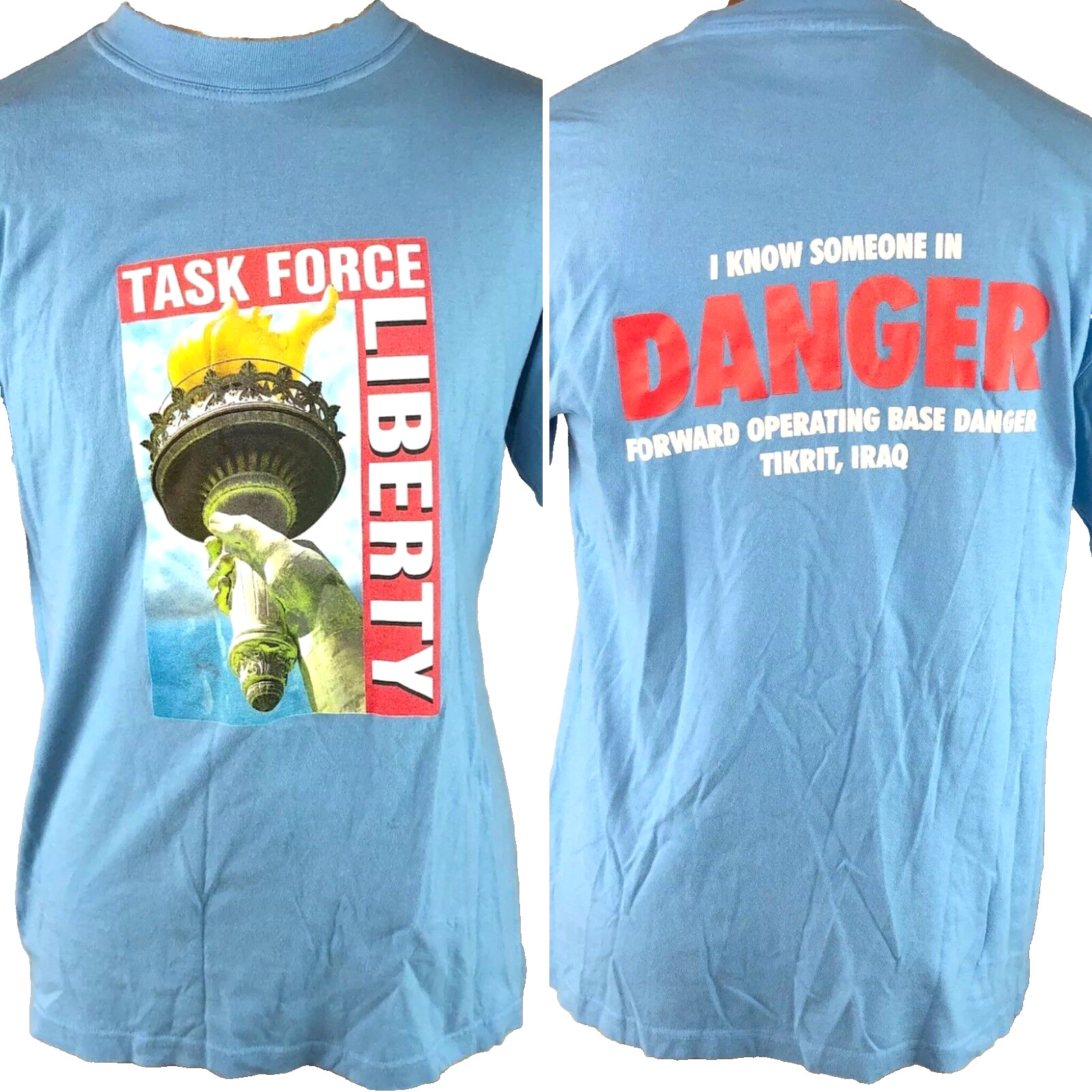 Task Force Liberty Danger Iraq Mens Vtg T-Shirt size Large Tikrit Base 2003-2005