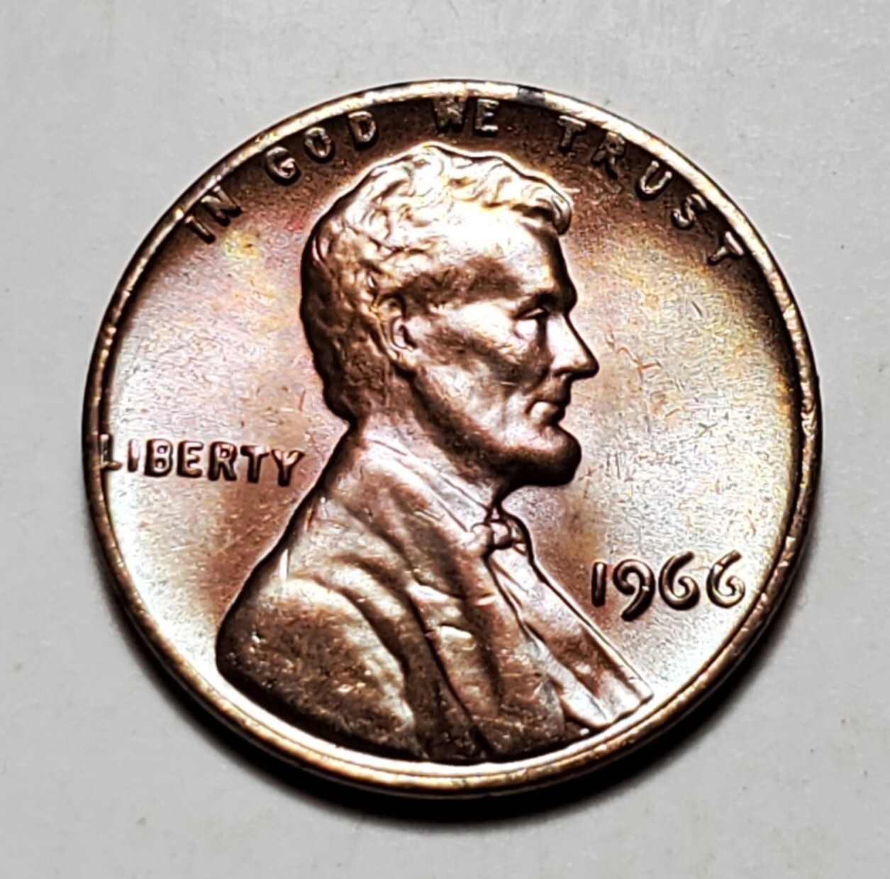 TONED 1966 P  LINCOLN MEMORIAL PENNY UNC #C6373