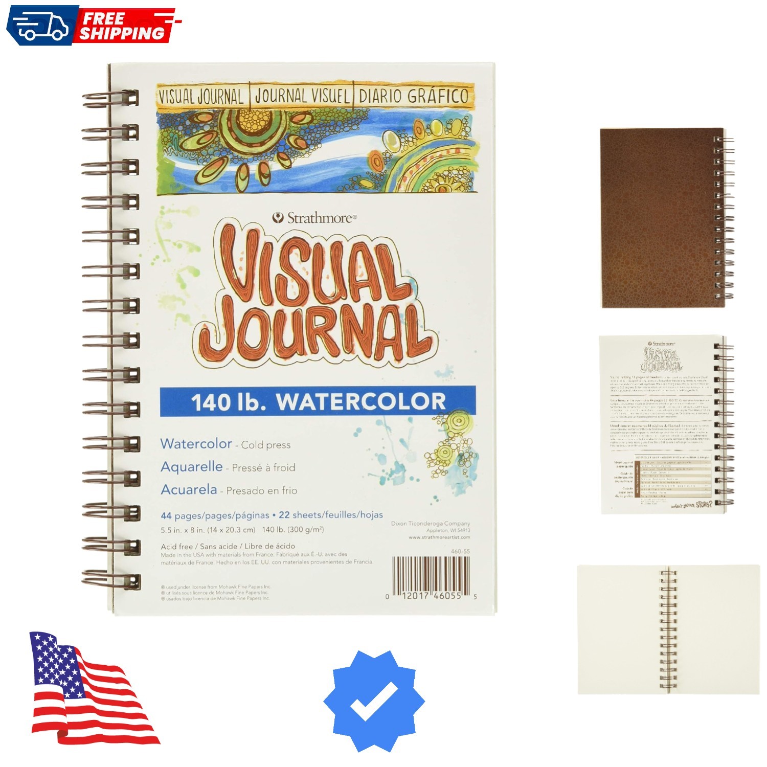 Wire Bound Visual Journal, 140 lb. Cold Press Watercolor Paper, 5.5 X 8 inche...
