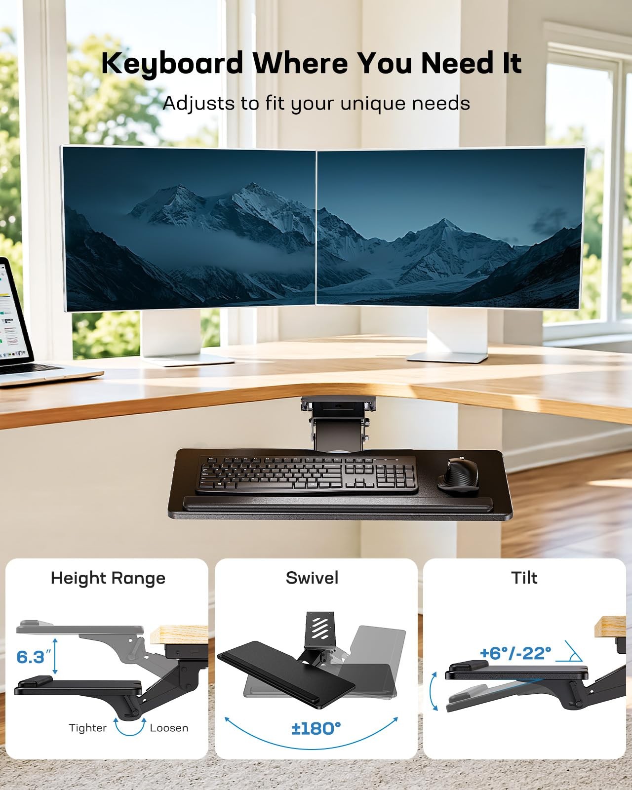 HUANUO Keyboard Tray Under Desk, Adjustable Ergonomic Keyboard & Mouse Tray, ...