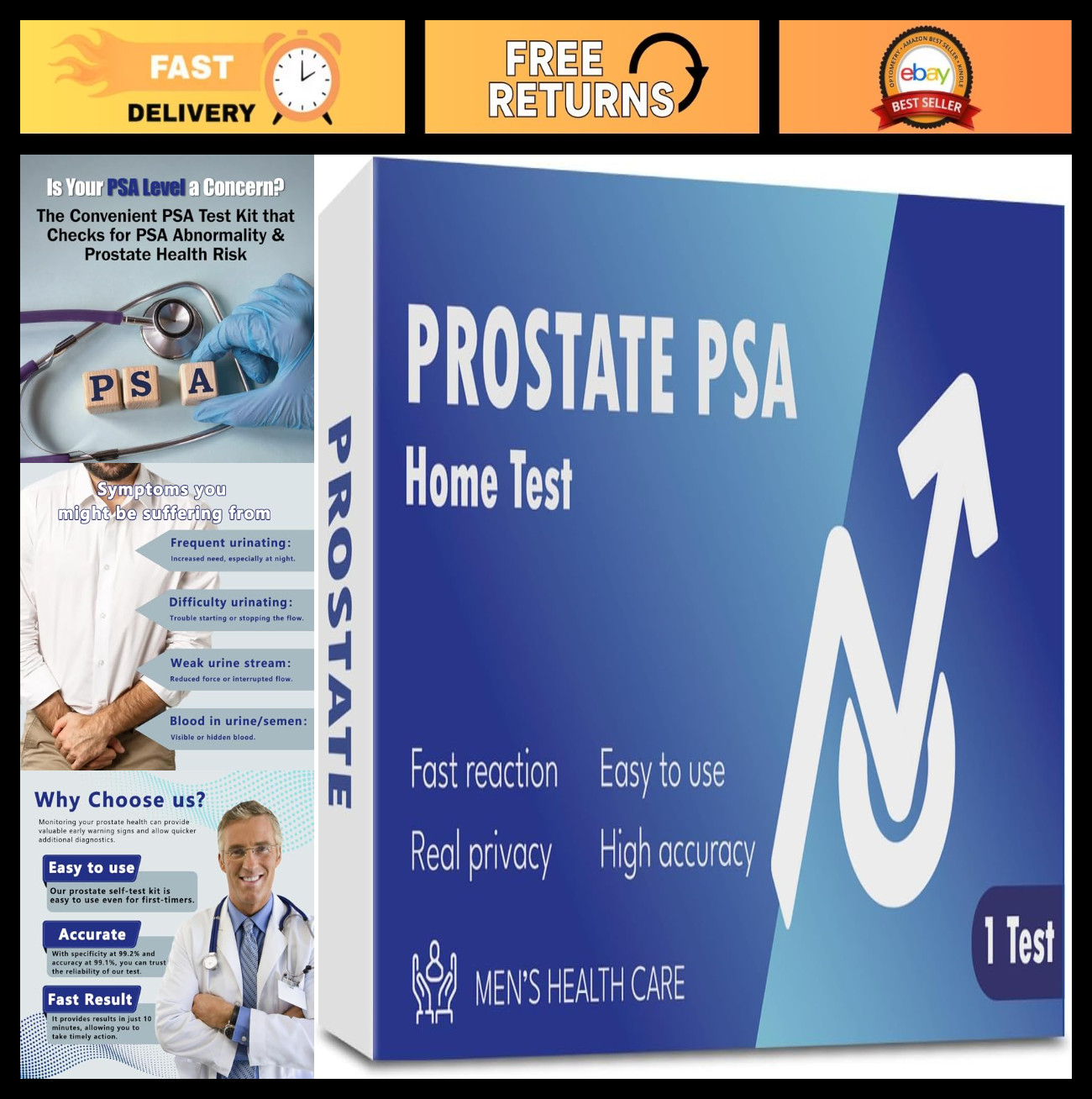 Home PSA Test Kit - Accurate & Easy to Use, Results in 10 Minutes, All Component
