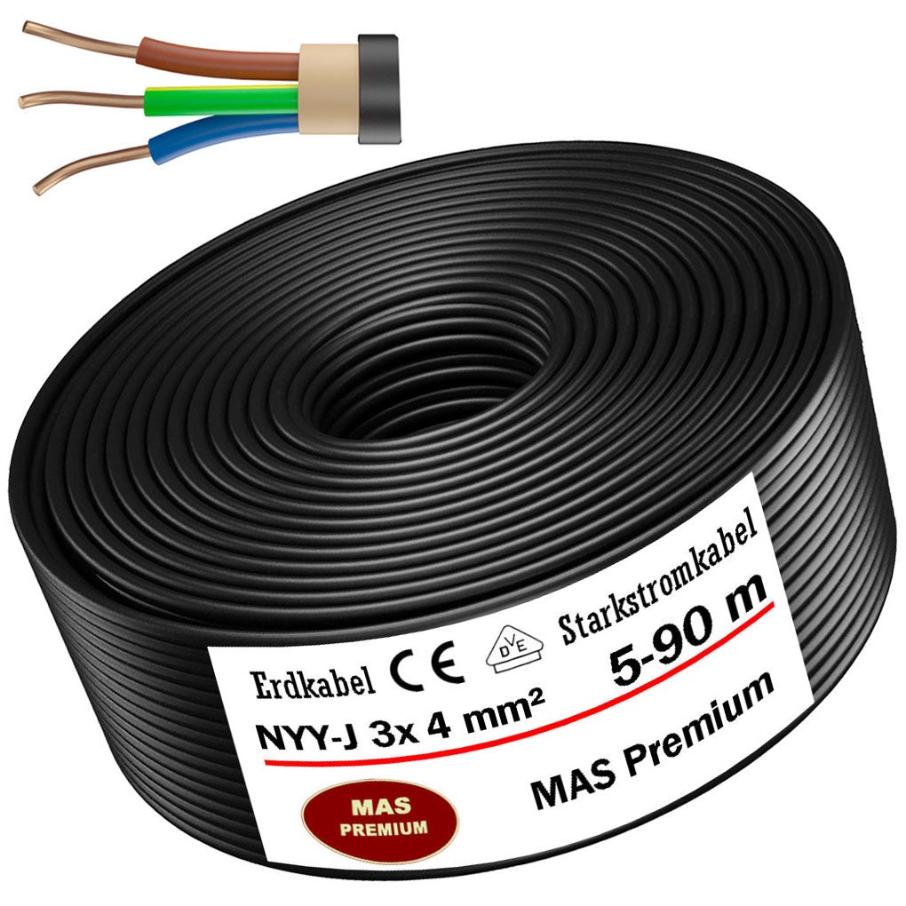 5-90 m underground cable power cable NYY-J 3 x 4 mm² electrical cable