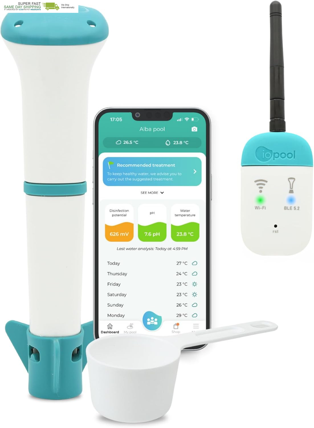 Smart Water Monitor - Works for Chlorine & Bromine Pools, Hot Tubs, & Swim Spas